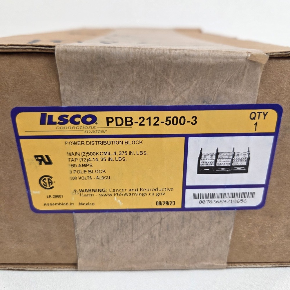 Ilsco Power Distribution Block PDB-212-500-3 760 Amps 600 Volts 3 Pole Block - Picture 2 of 16